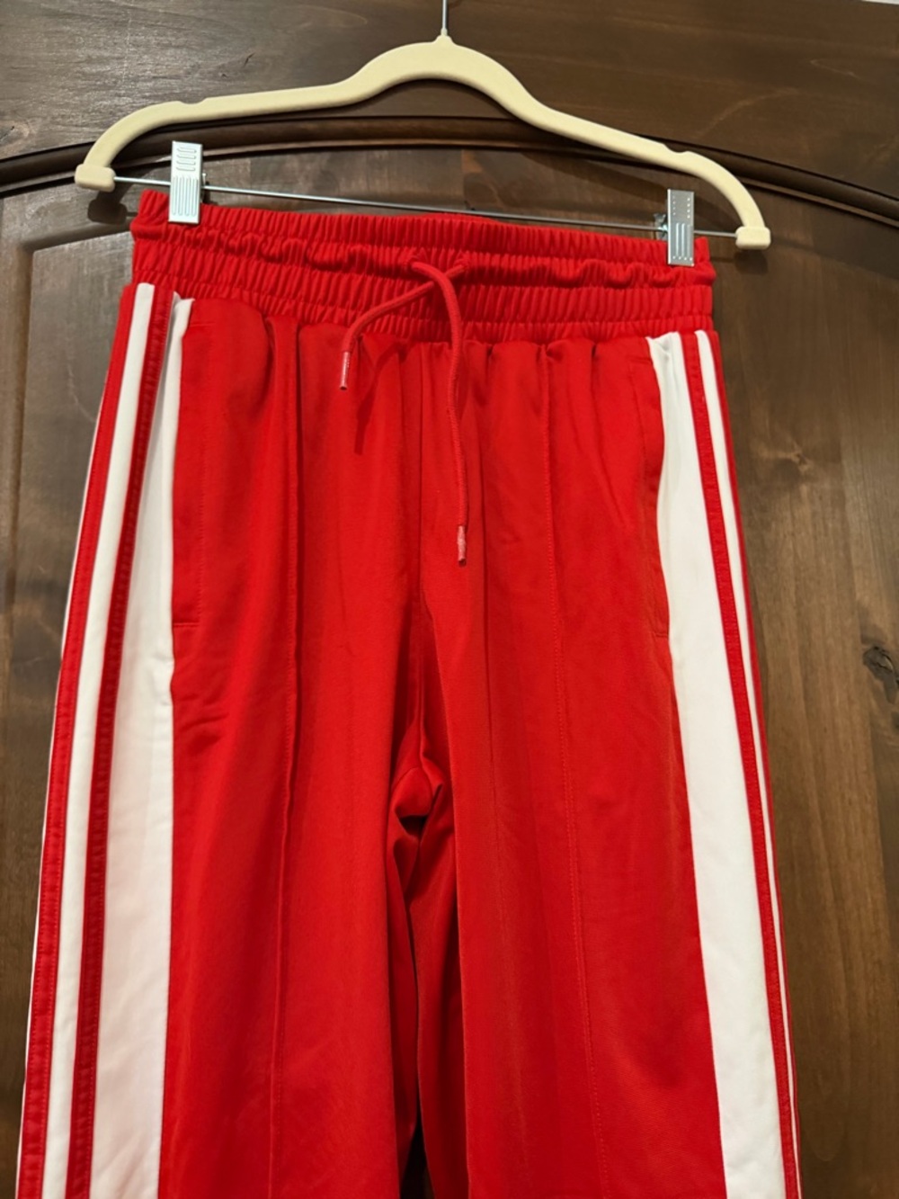 adidas women’s  Red Joggers with White Side Stripes and Drawstring Waist size S
